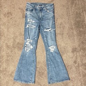 American Eagle Outfitters Light Blue Distressed Flare Jeans